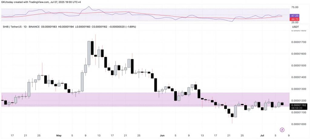 SHIB Price Chart Shows Consolidation Pattern and Resistance Levels