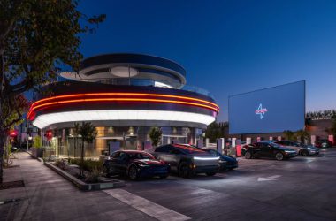 Tesla diner with Tesla cars