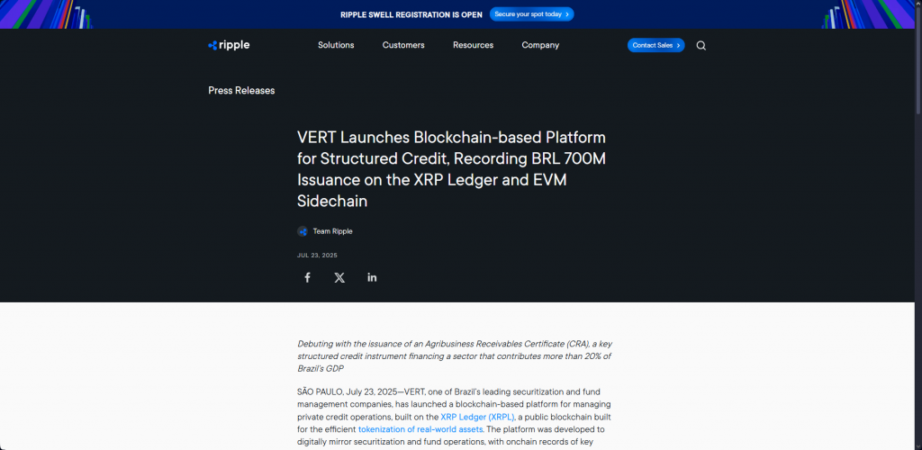 Ripple x VERT official statement XRP Ledger
