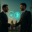 Professional handshake between two business executives in modern Dubai skyline backdrop