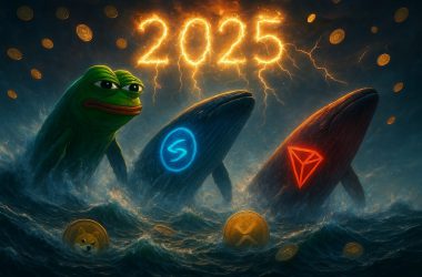 crypto whales emerging from turbulent ocean waves
