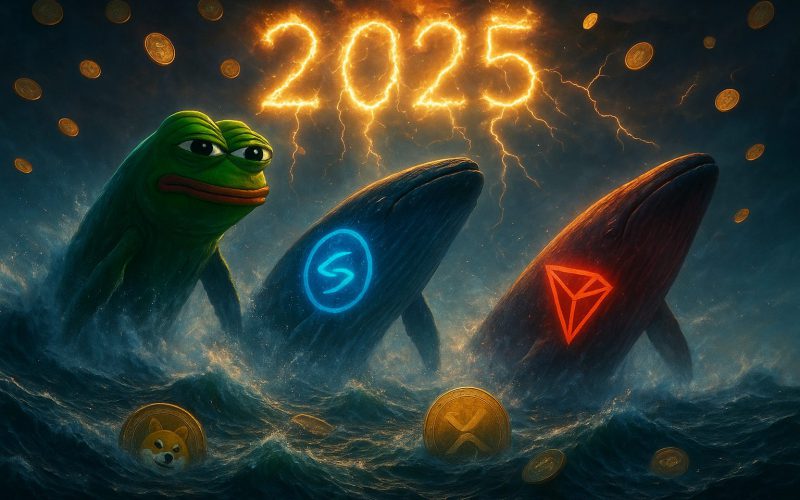 crypto whales emerging from turbulent ocean waves