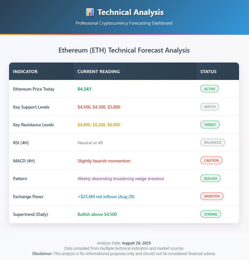 Ethereum Technical Analysis Forecast Table