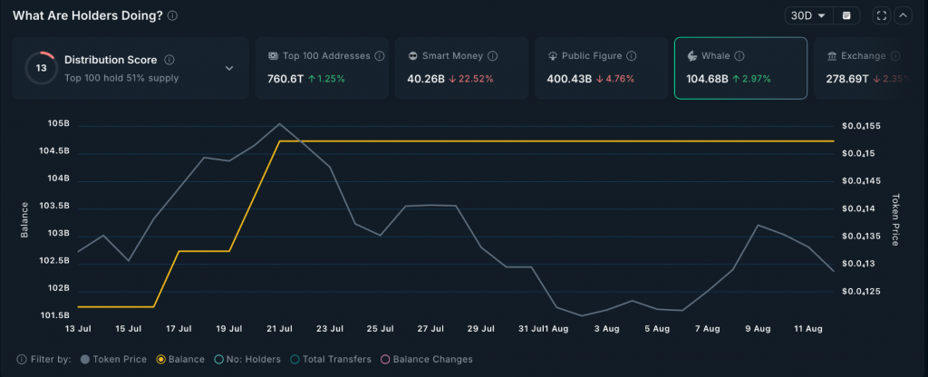 Whale holdings and smart money metrics dashboard