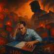 Small business owner drowning in a sea of shipping containers