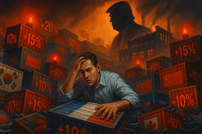 Small business owner drowning in a sea of shipping containers