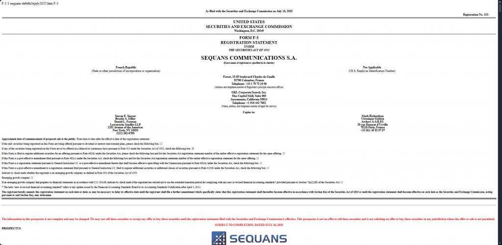 Sequans Communications registration filing paperwork