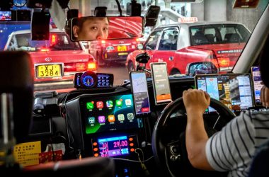 Digital payment screen in Hong Kong taxi
