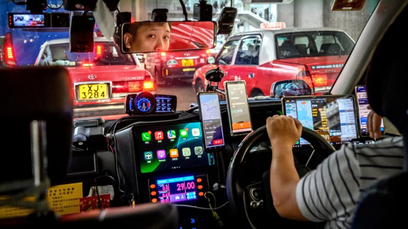 Digital payment screen in Hong Kong taxi