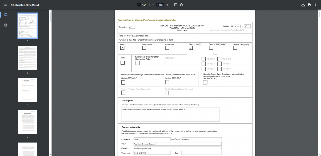 SEC filing document showing Canary ETF details