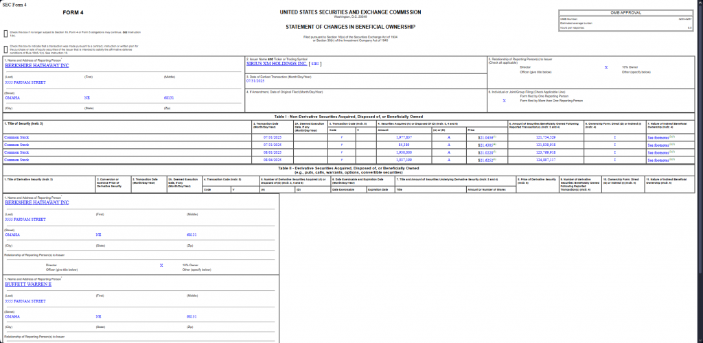SEC Form 4 filing document showing Berkshire transactions