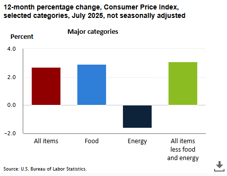 12-month percentage change Consumer Price Index breakdown by major categories