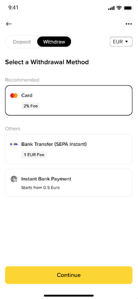 How to Withdraw EUR balance to Card