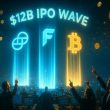 $12B IPO wave with Gemini, Figure, and Bitcoin logos as light pillars