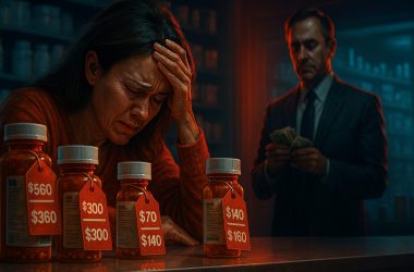 stressed American consumer at a pharmacy counter