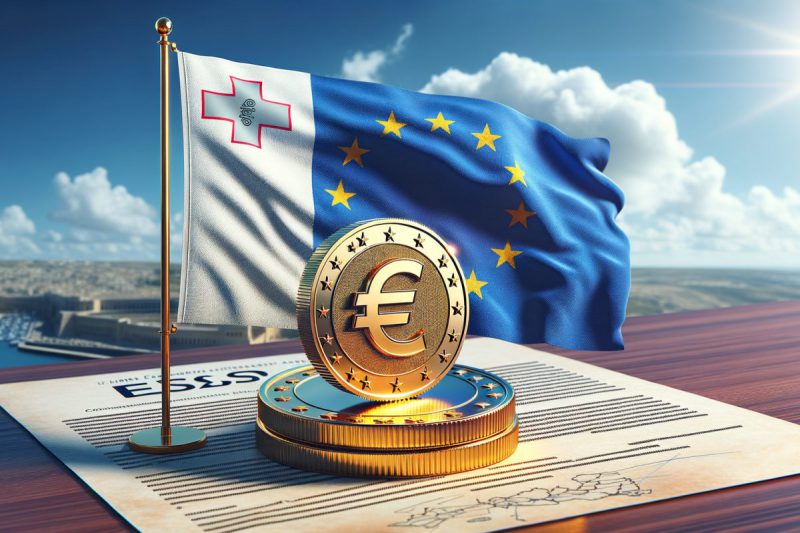 Malta flag in the wind covering the EU cryptocurrency under ESMA
