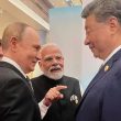 Putin and Modi walking hand-in-hand toward Xi Jinping