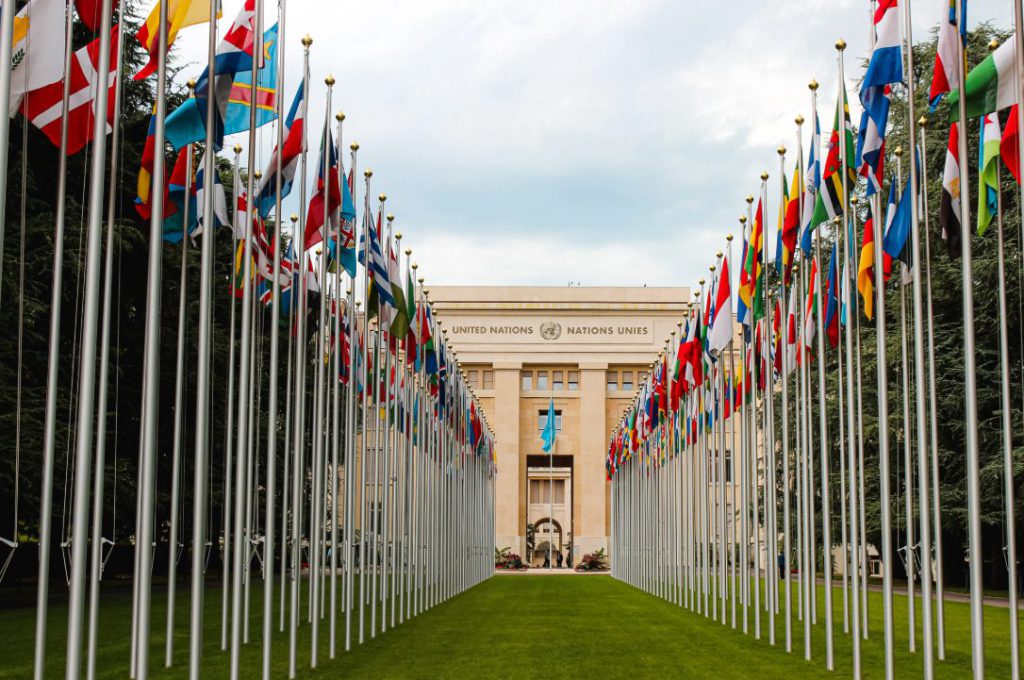 United Nations with flags