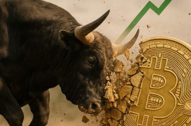 Bitcoin bull market with green upward arrow