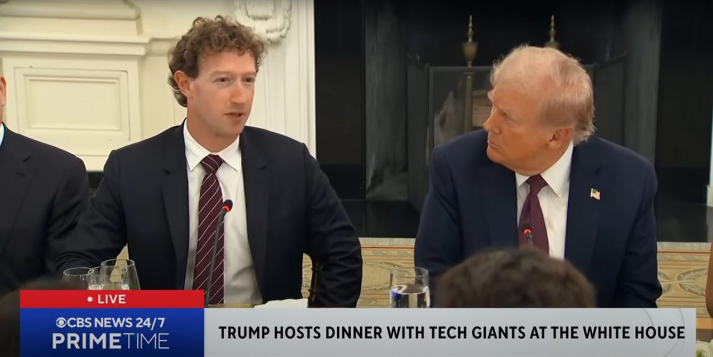 Zuckerberg speaking with Trump at dinner