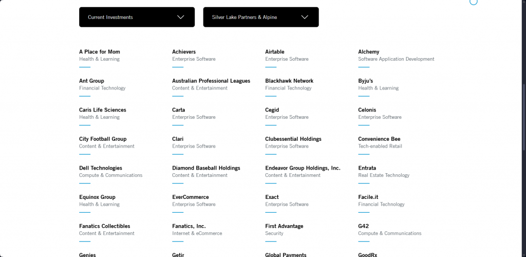 PIF current investments portfolio page