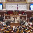 Wide view of French National Assembly hemicycle during voting session