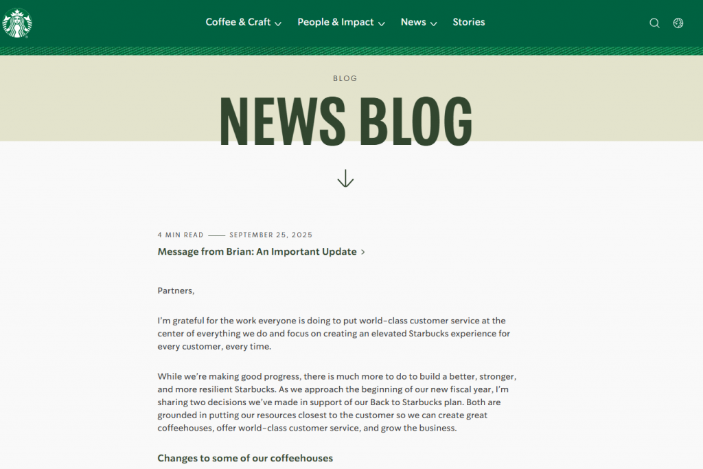 Starbucks News Blog Message