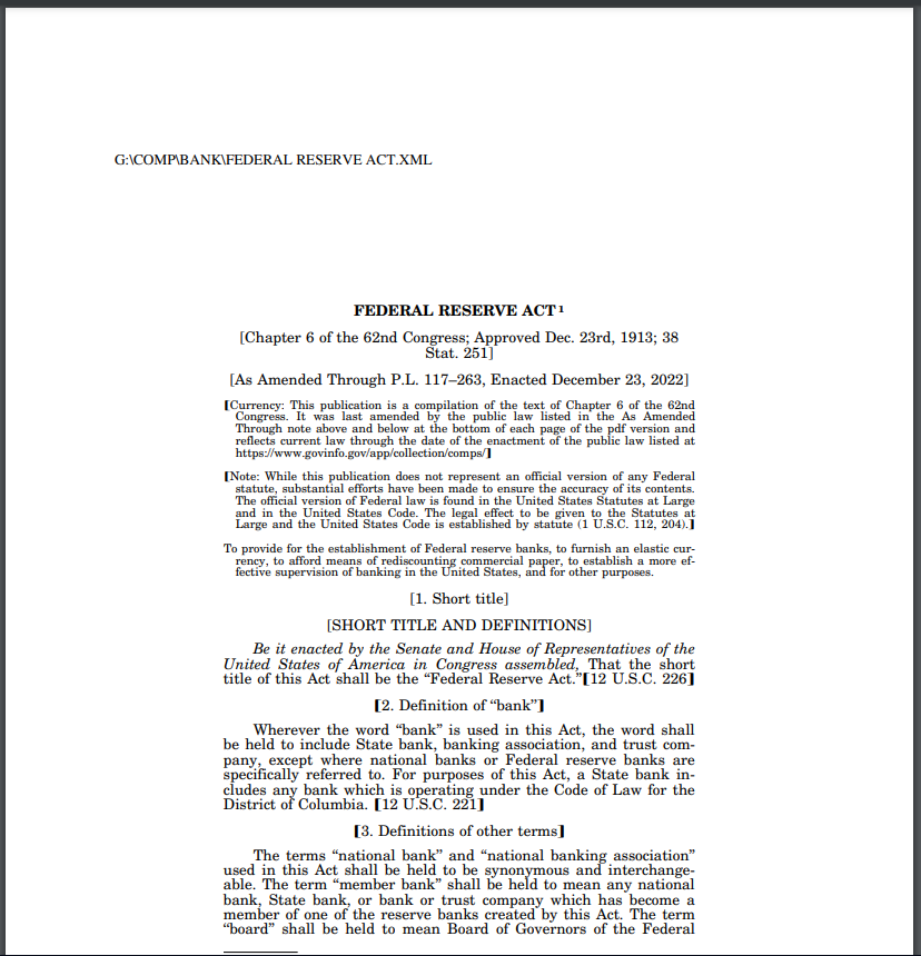 Federal Reserve Act document showing statutory requirements