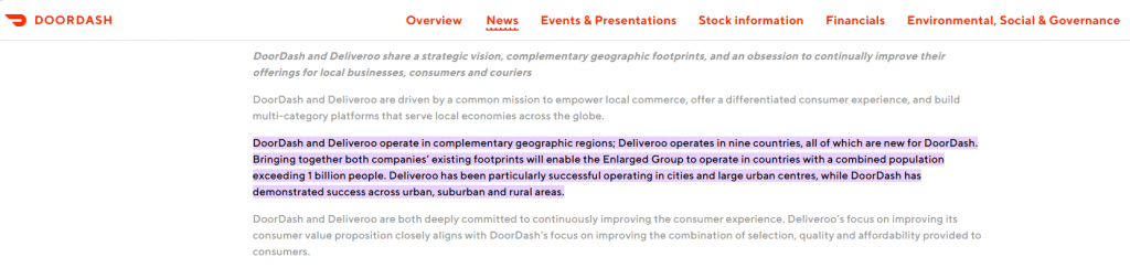 DoorDash corporate overview page