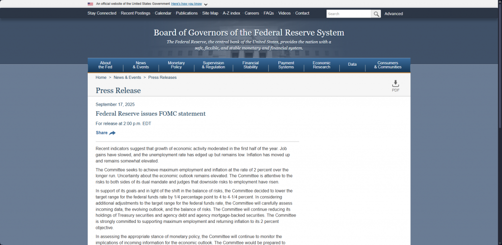 Federal Reserve FOMC statement announcement