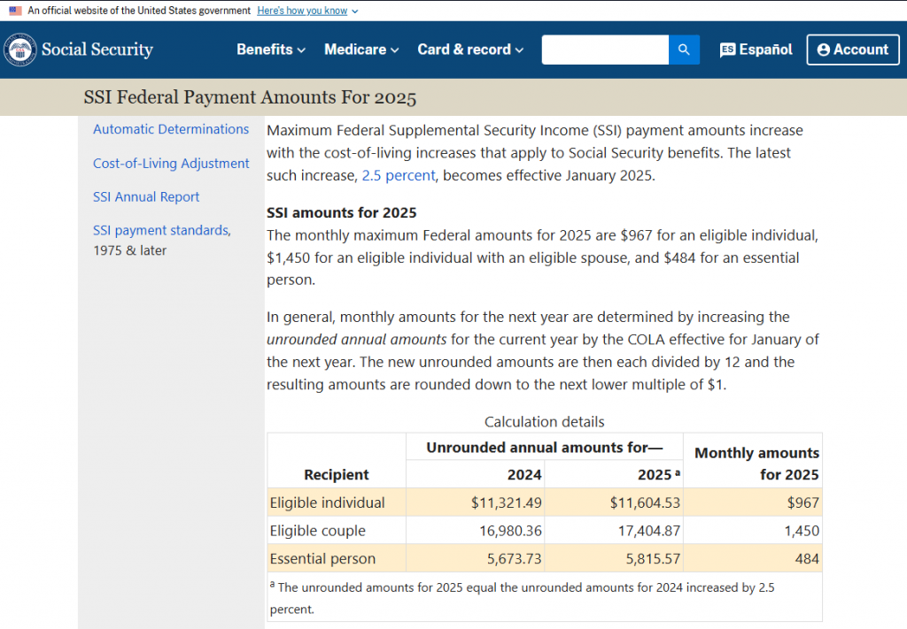 SSI Federal Payment Amounts For 2025