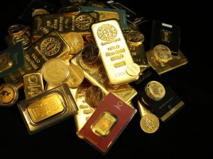 Gold coins and bars