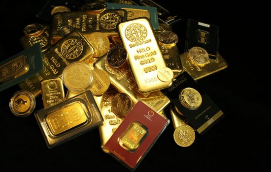 Gold coins and bars