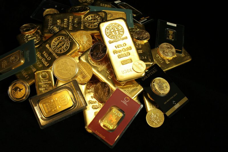 Gold coins and bars