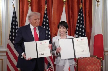 Trump and Takaichi at signing ceremony