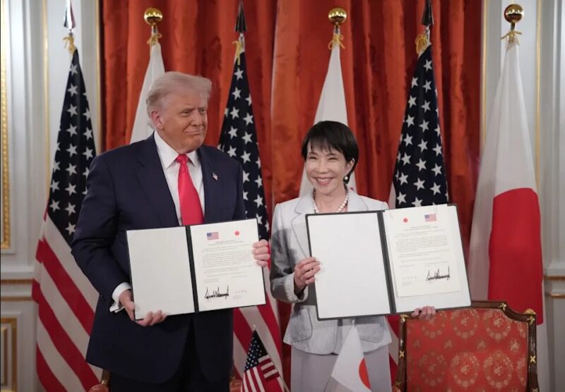 Trump and Takaichi at signing ceremony
