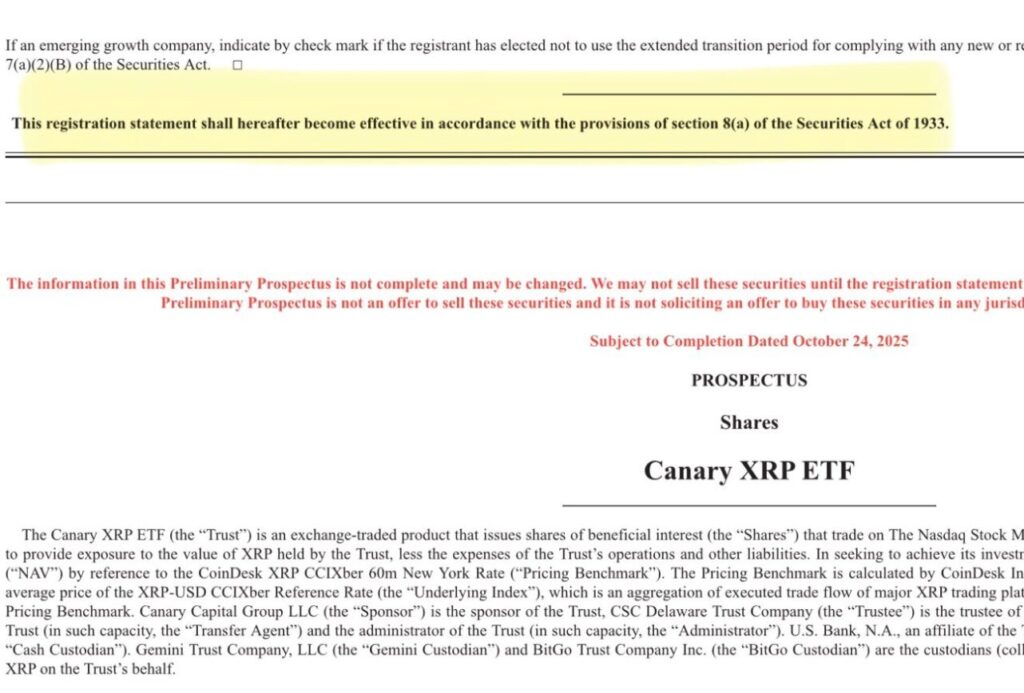 Canary XRP ETF prospectus document