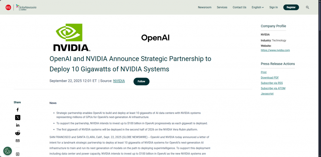 OpenAI and Nvidia partnership announcement graphic