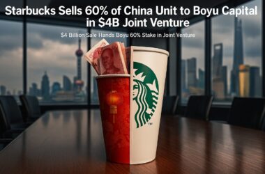 Starbucks coffee cup showing ownership split between Boyu Capital and Starbucks