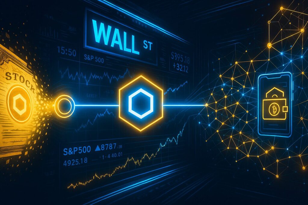 Stock certificates transforming into blockchain tokens with Chainlink oracle data streams