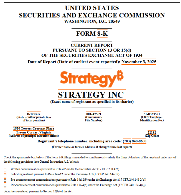 SEC Form 8-K filing document for Strategy STRE