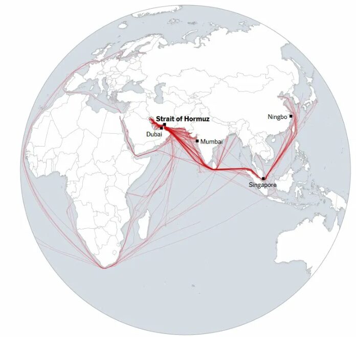 tanker routes from the Strait of Hormuz to Asia, Europe and beyond