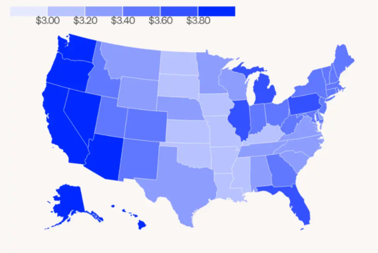 Average price per gallon for regular gasoline