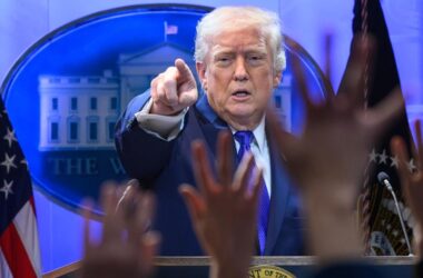 donald trump addressing reporters