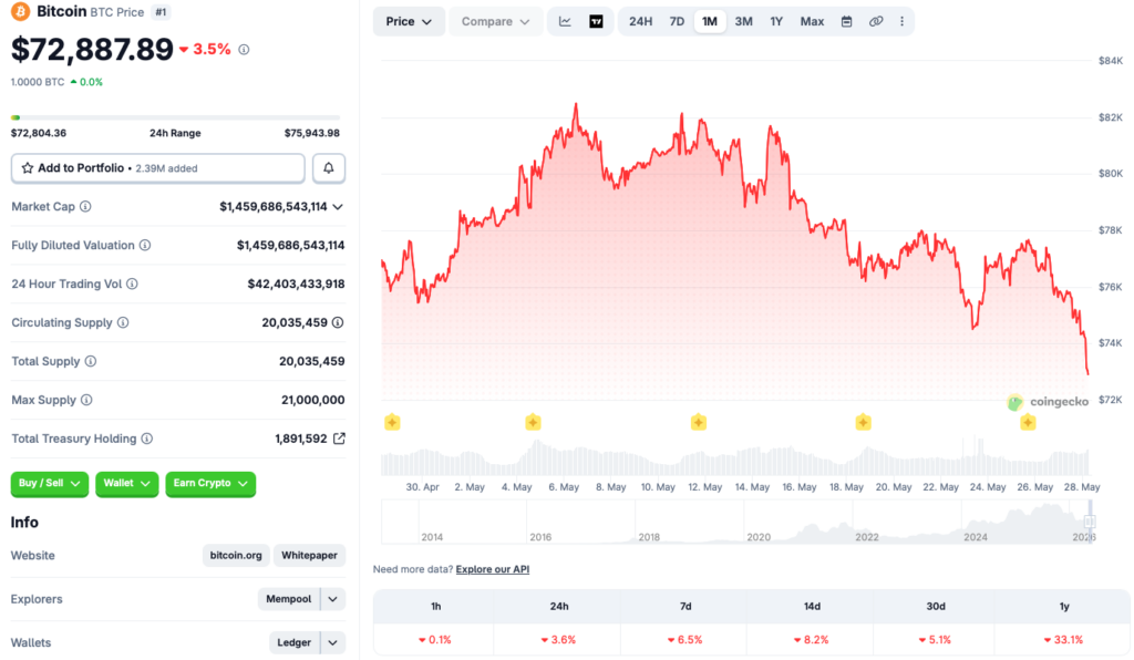 Bitcoin price dip