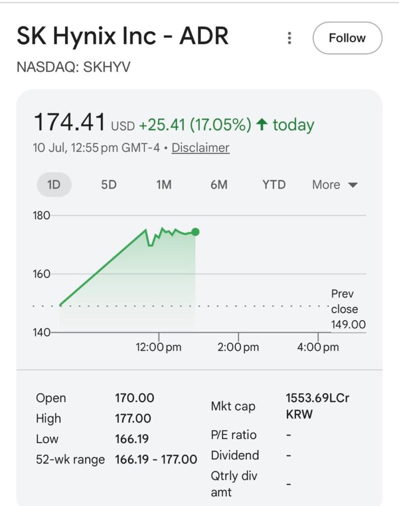 sk hynix rises 17% on us stock market debut