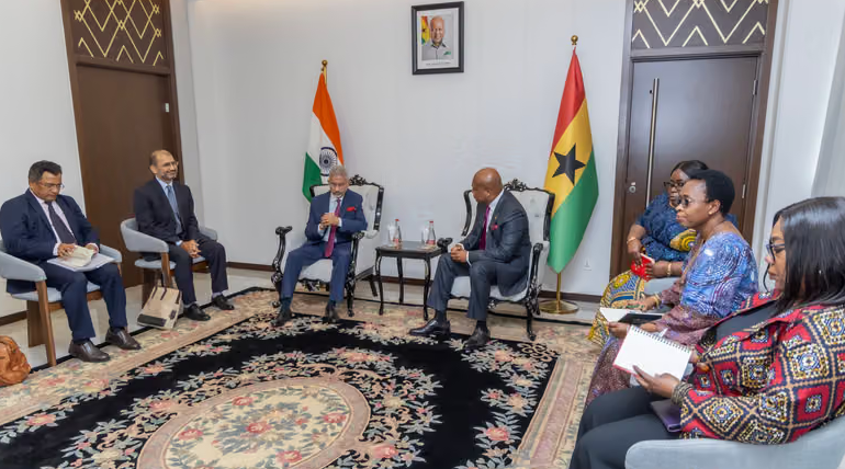 Ghana's Foreign Minister Samuel Okudzeto Ablakwa meeting India's S. Jaishankar